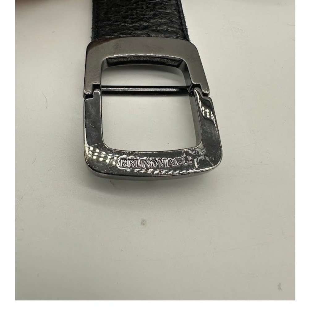 Bruno Magli Men Black Pebbled Leather Belt Made in Italy Size 32 Gunmetal Buckle